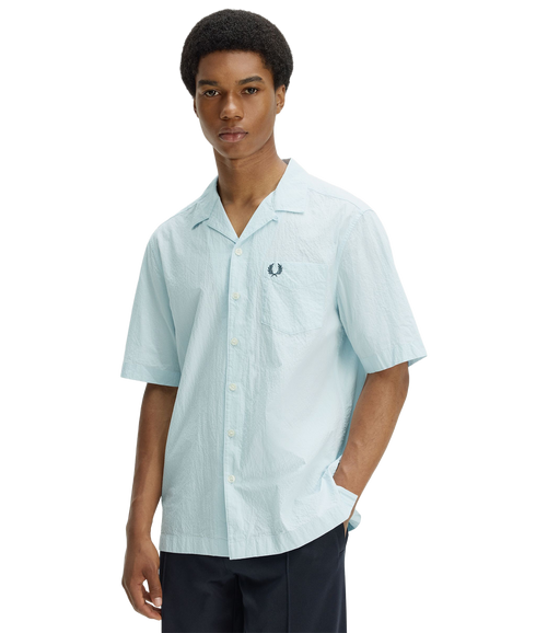 Seersucker Revere Collar Shirt - Light Ice