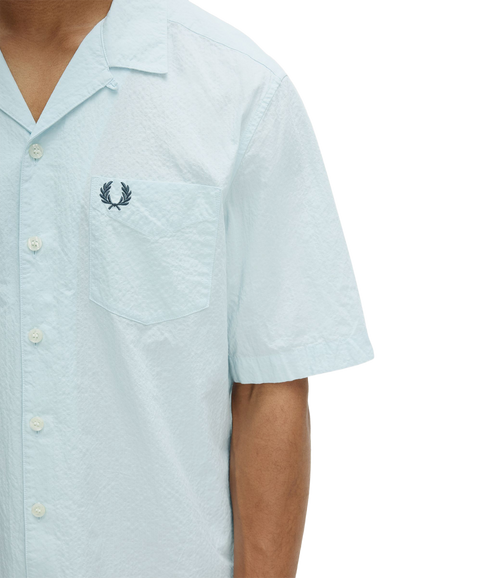 Seersucker Revere Collar Shirt - Light Ice