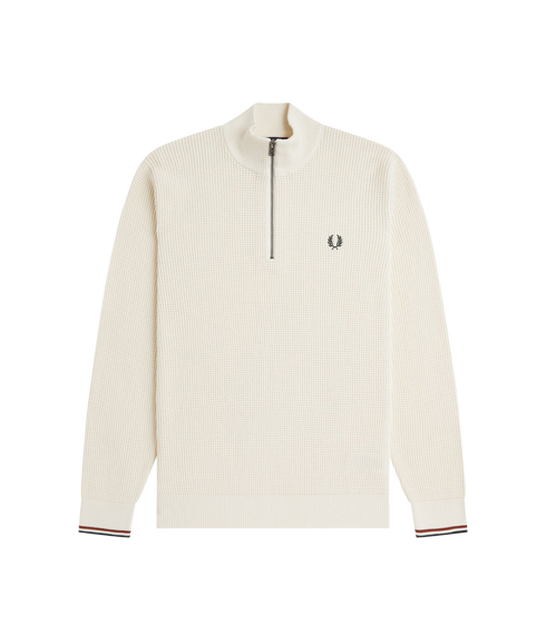 Waffle Stitch Half Zip Jumper - Ecru