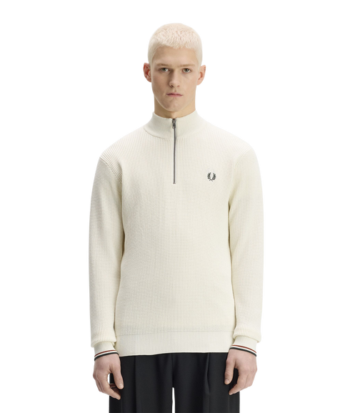 Waffle Stitch Half Zip Jumper - Ecru