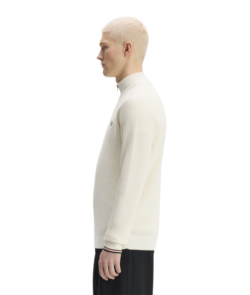 Waffle Stitch Half Zip Jumper - Ecru