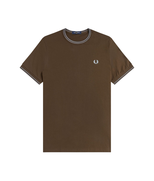 Trim Detail Crepe Pique Tshirt - Brown