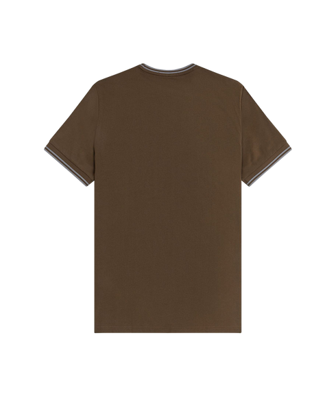 Trim Detail Crepe Pique Tshirt - Brown