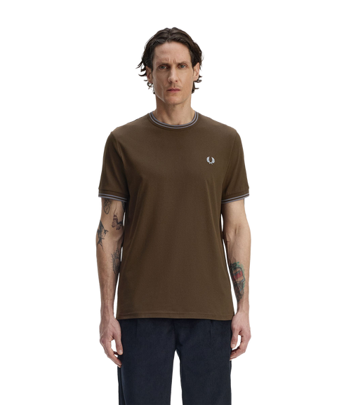 Trim Detail Crepe Pique Tshirt - Brown