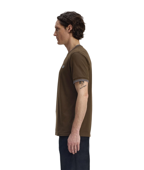 Trim Detail Crepe Pique Tshirt - Brown