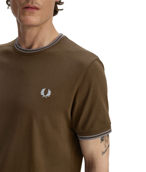 Trim Detail Crepe Pique Tshirt - Brown