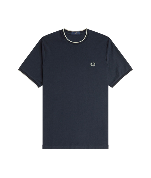 Trim Detail Crepe Pique Tshirt - Navy