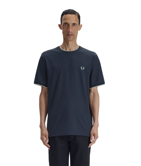 Trim Detail Crepe Pique Tshirt - Navy
