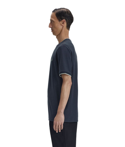 Trim Detail Crepe Pique Tshirt - Navy