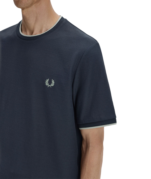 Trim Detail Crepe Pique Tshirt - Navy