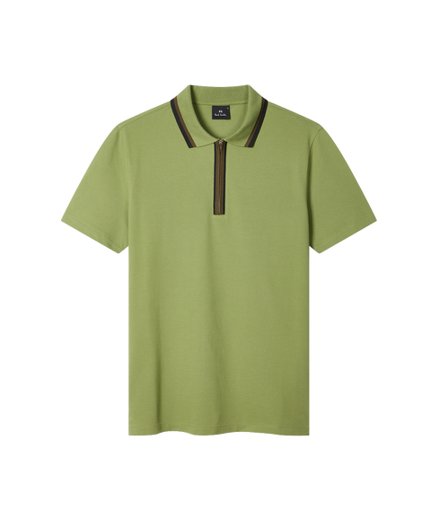 Reg Fit Zip Polo Shirt - Green