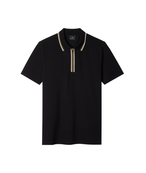 Reg Fit Zip Polo Shirt - Black