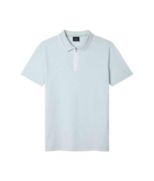 Reg Fit Zip Front Polo Shirt - Light Blue