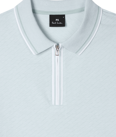 Reg Fit Zip Front Polo Shirt - Light Blue
