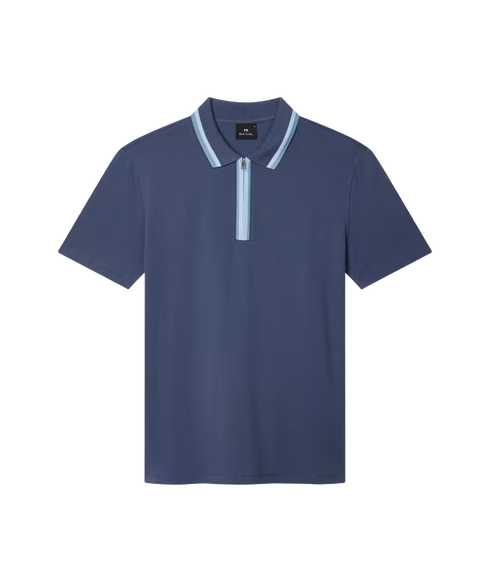 Reg Fit Zip Polo Shirt - Indigo