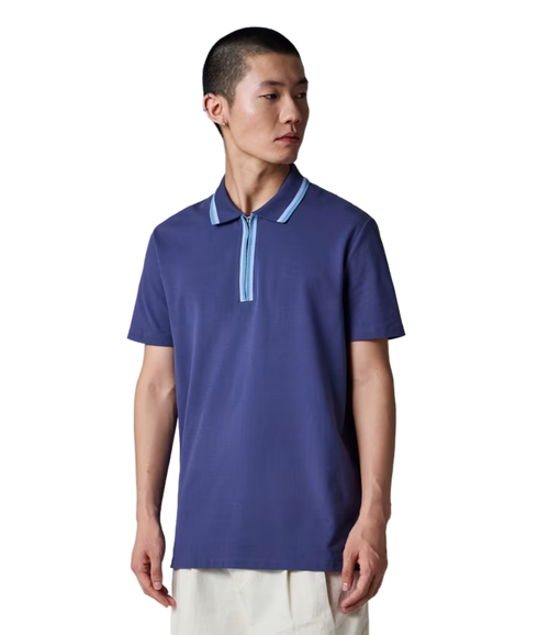 Reg Fit Zip Polo Shirt - Indigo