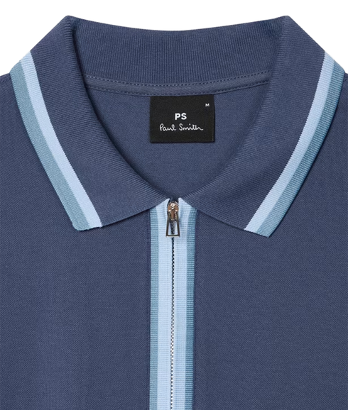 Reg Fit Zip Polo Shirt - Indigo