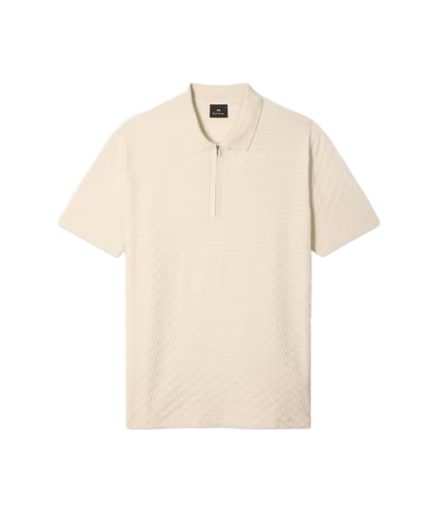 Reg Fit Ss Zip Polo Shirt - Off White