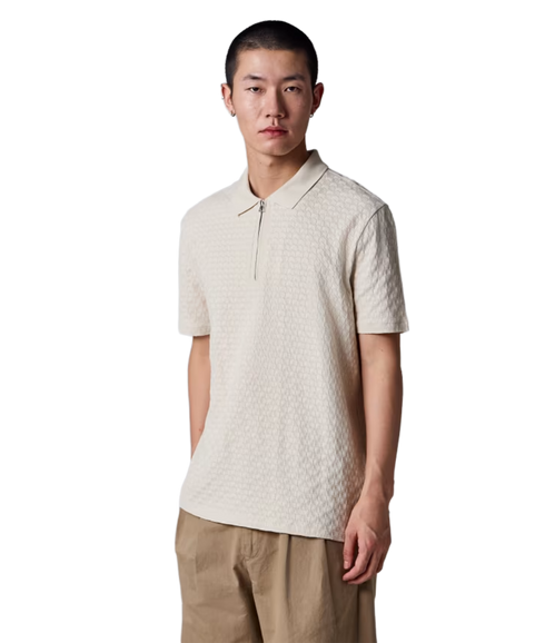 Reg Fit Ss Zip Polo Shirt - Off White