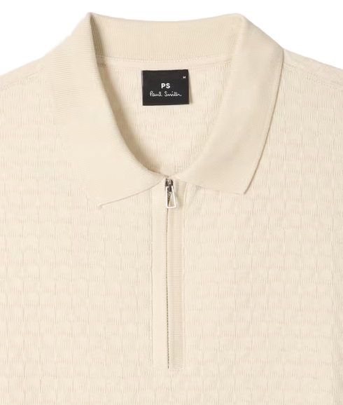 Reg Fit Ss Zip Polo Shirt - Off White