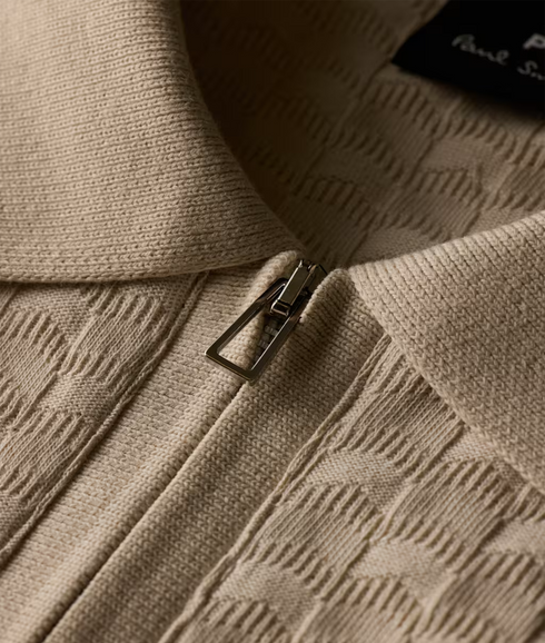 Reg Fit Ss Zip Polo Shirt - Off White