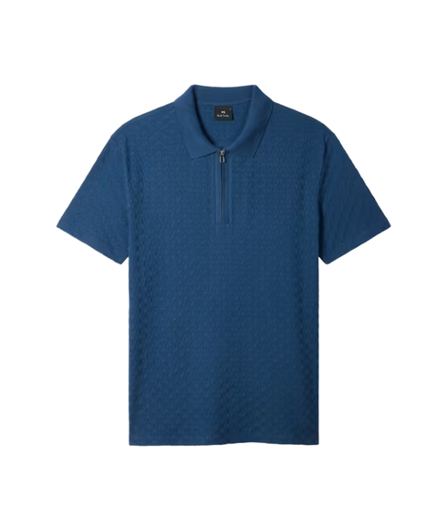 Reg Fit Ss Zip Polo Shirt - Indigo