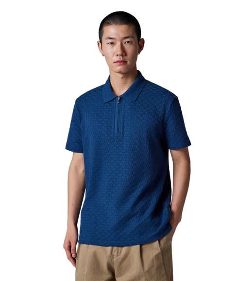 Reg Fit Ss Zip Polo Shirt - Indigo