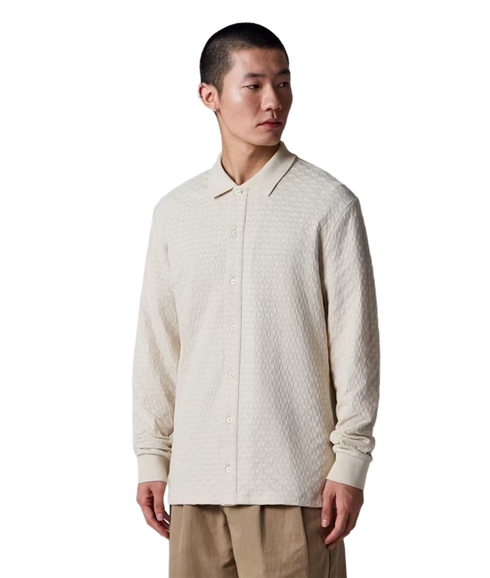 Reg Fit Ls Button Front Polo - Off White