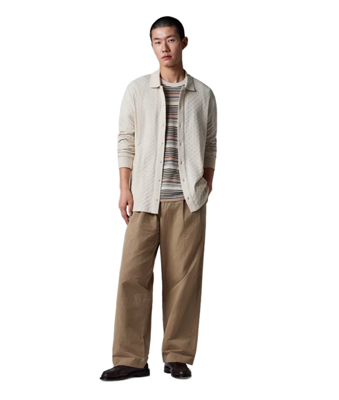 Reg Fit Ls Button Front Polo - Off White