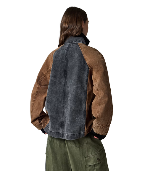 Two Tone Denim Jacket - Black/Brown