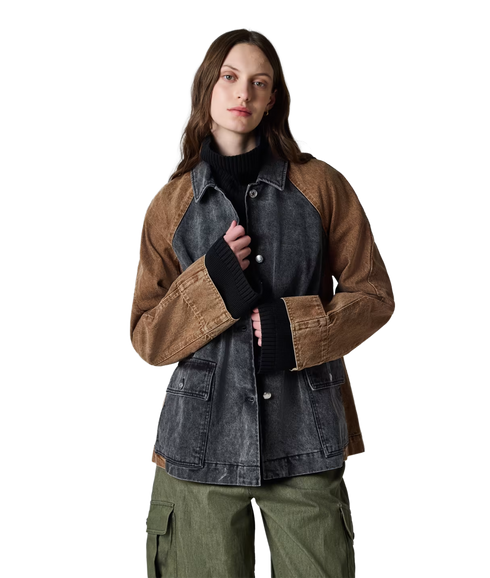 Two Tone Denim Jacket - Black/Brown