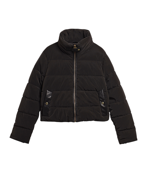 Halina Faux Velvet Puffer Jacket - Black