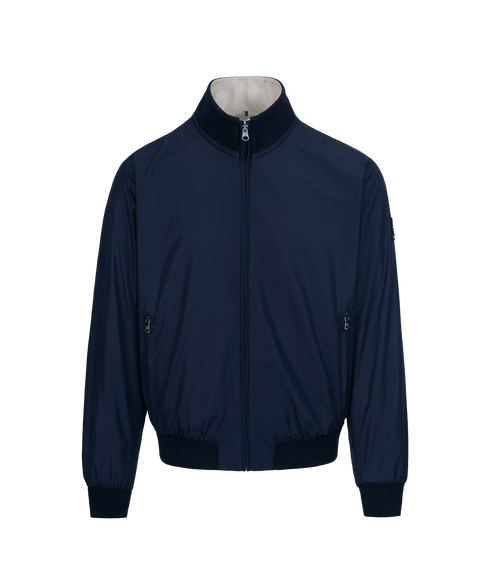 Reversible Nylon Funnel Bomber - Navy/Stone