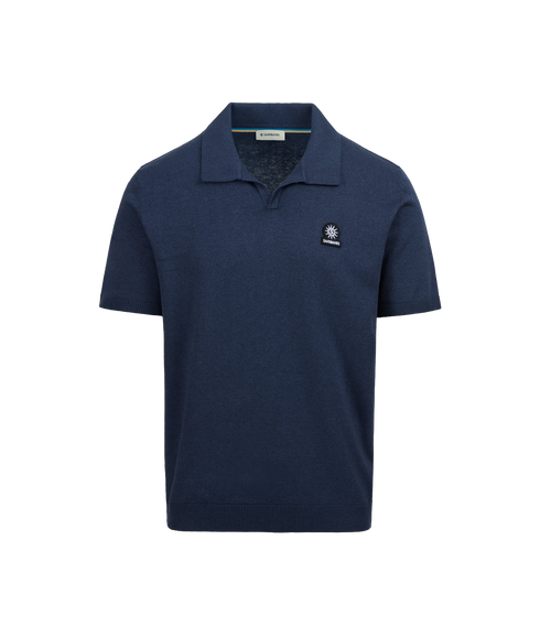 Knitted Revere Open Collar Polo - Navy