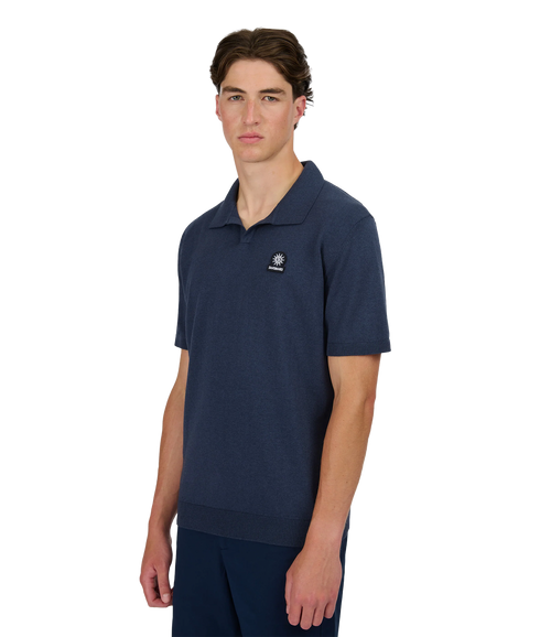 Knitted Revere Open Collar Polo - Navy