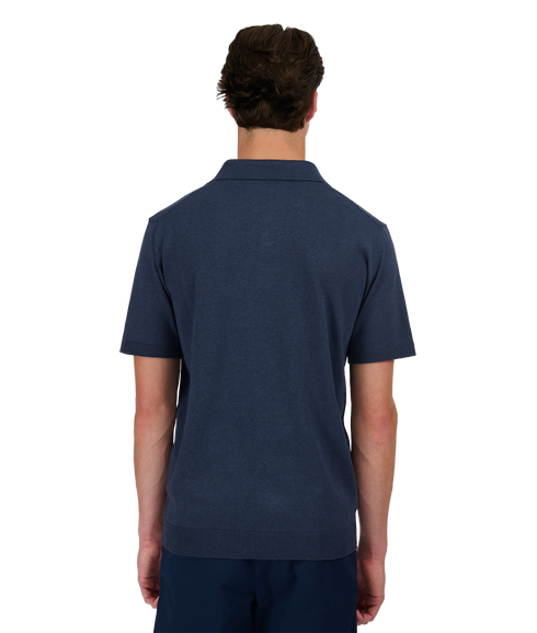 Knitted Revere Open Collar Polo - Navy