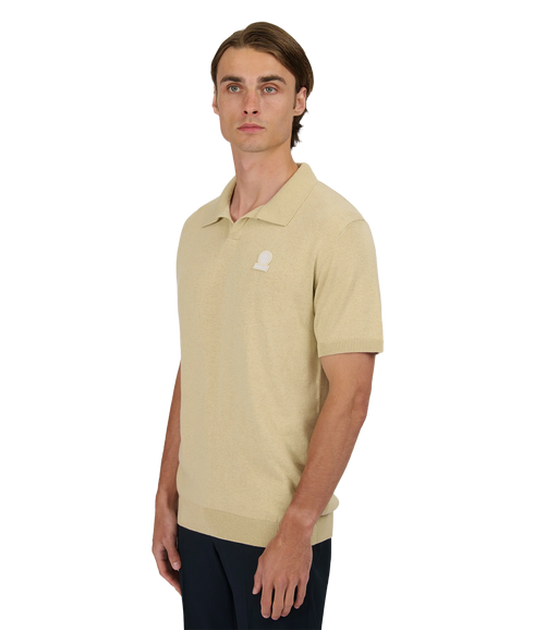 Knitted Revere Open Collar Polo - Stone