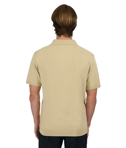 Knitted Revere Open Collar Polo - Stone