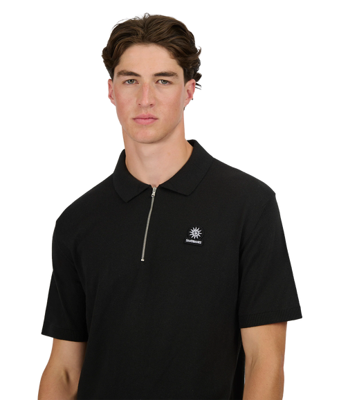 Zip Up Knitted Polo - Black
