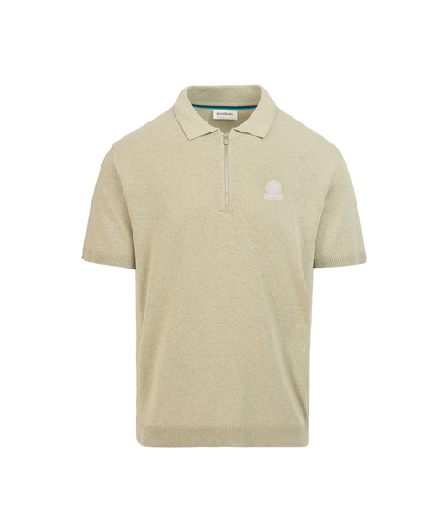 Zip Up Knitted Polo - Stone