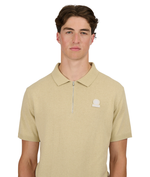 Zip Up Knitted Polo - Stone