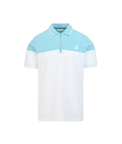 Colour Block Zip Polo - Crystal Blue