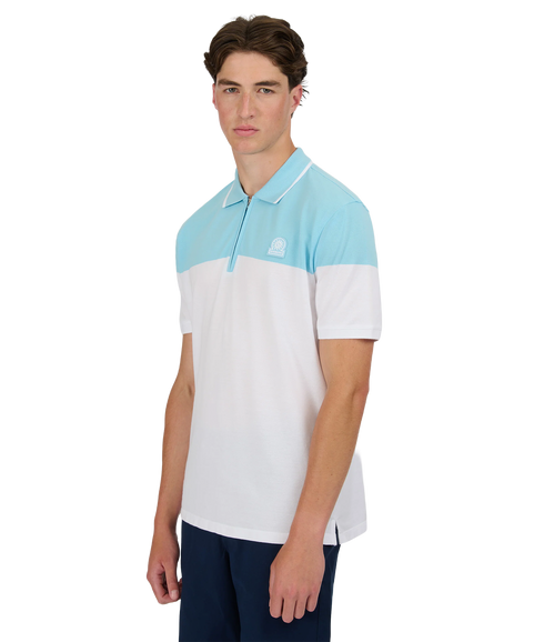 Colour Block Zip Polo - Crystal Blue