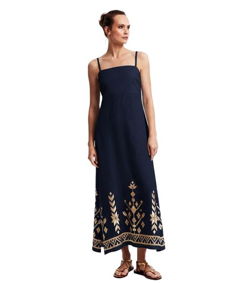 Maxi Dress Ios Straps Gatherings - Black/Gold