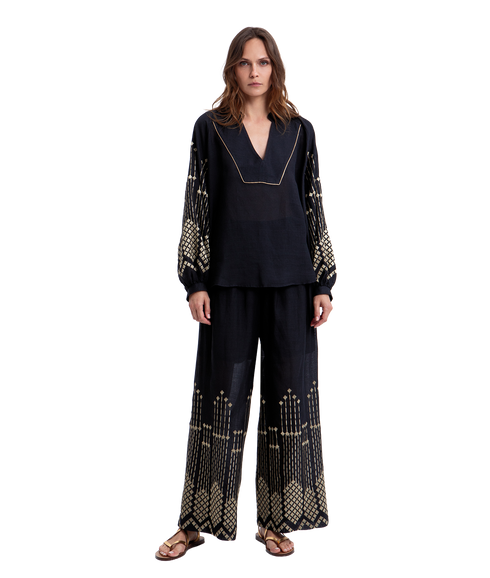 Loose Drawstring Pants Grape - Black/Gold