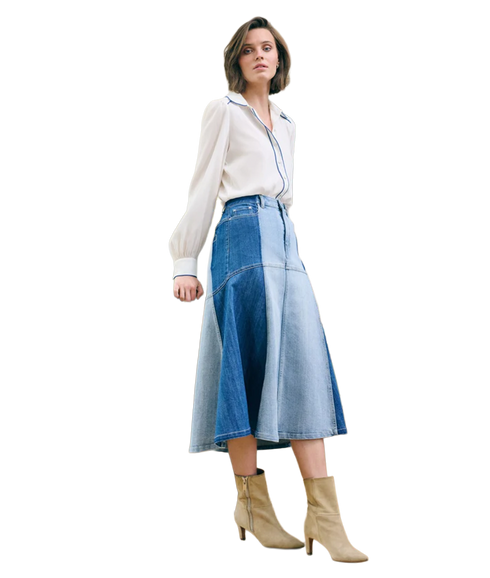 Lorindas Denim Skirt With Colour Block Details - Blue Mix