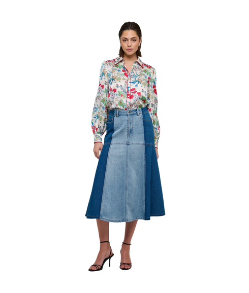 Lorindas Denim Skirt With Colour Block Details - Blue Mix