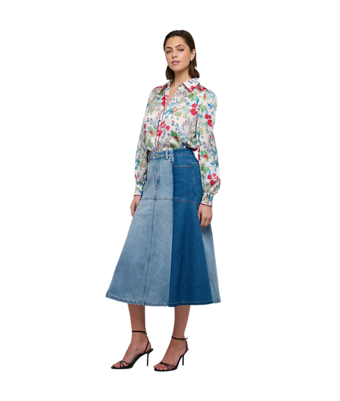Lorindas Denim Skirt With Colour Block Details - Blue Mix