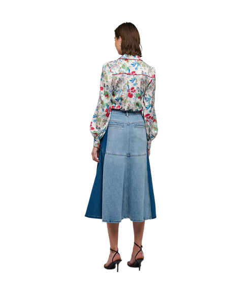 Lorindas Denim Skirt With Colour Block Details - Blue Mix
