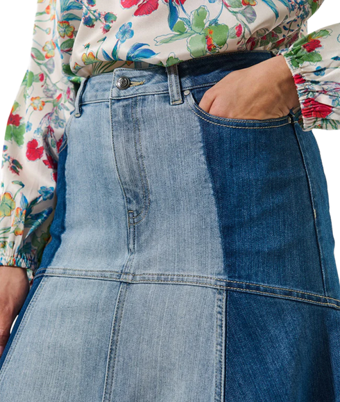 Lorindas Denim Skirt With Colour Block Details - Blue Mix